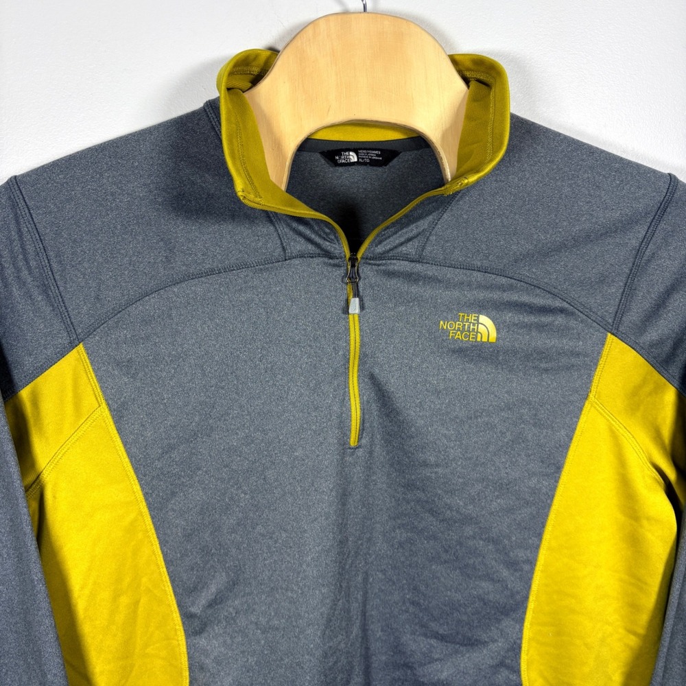 The North Face Mens‎ Quarter Zip Pullover XL Grey Yellow Colorblock Athletic Top